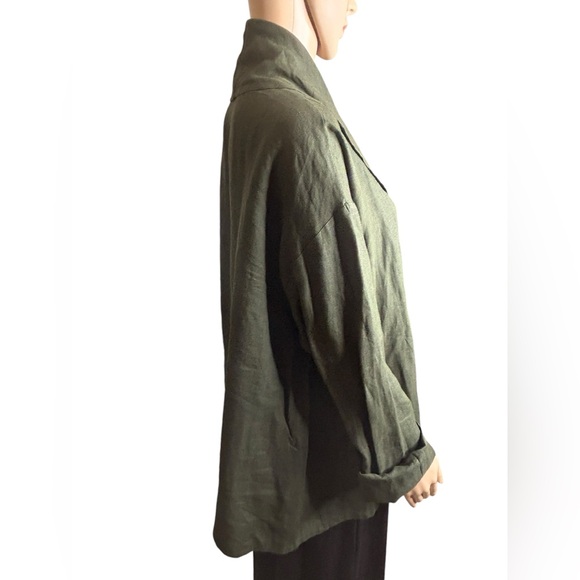 🩷 Bryn Walker Cardigan Jacket Womens S Linen Olive Open Blazer Lagenlook Pocket - Picture 7 of 12